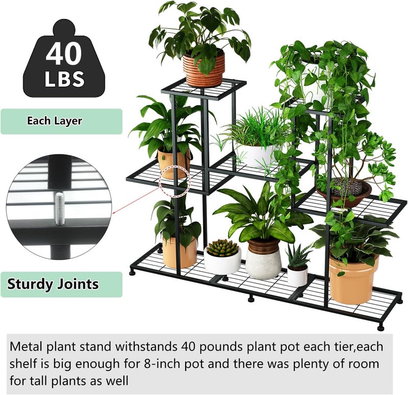 Twhep Metal Plant Stand, 5 Tiers Multifunctional Plant Stands for Indoor Plants, Decorative Black Steel Plant Shelf for Indoor Patio Garden Balcony and Yard (4 tiers 12 pots) - Image 3